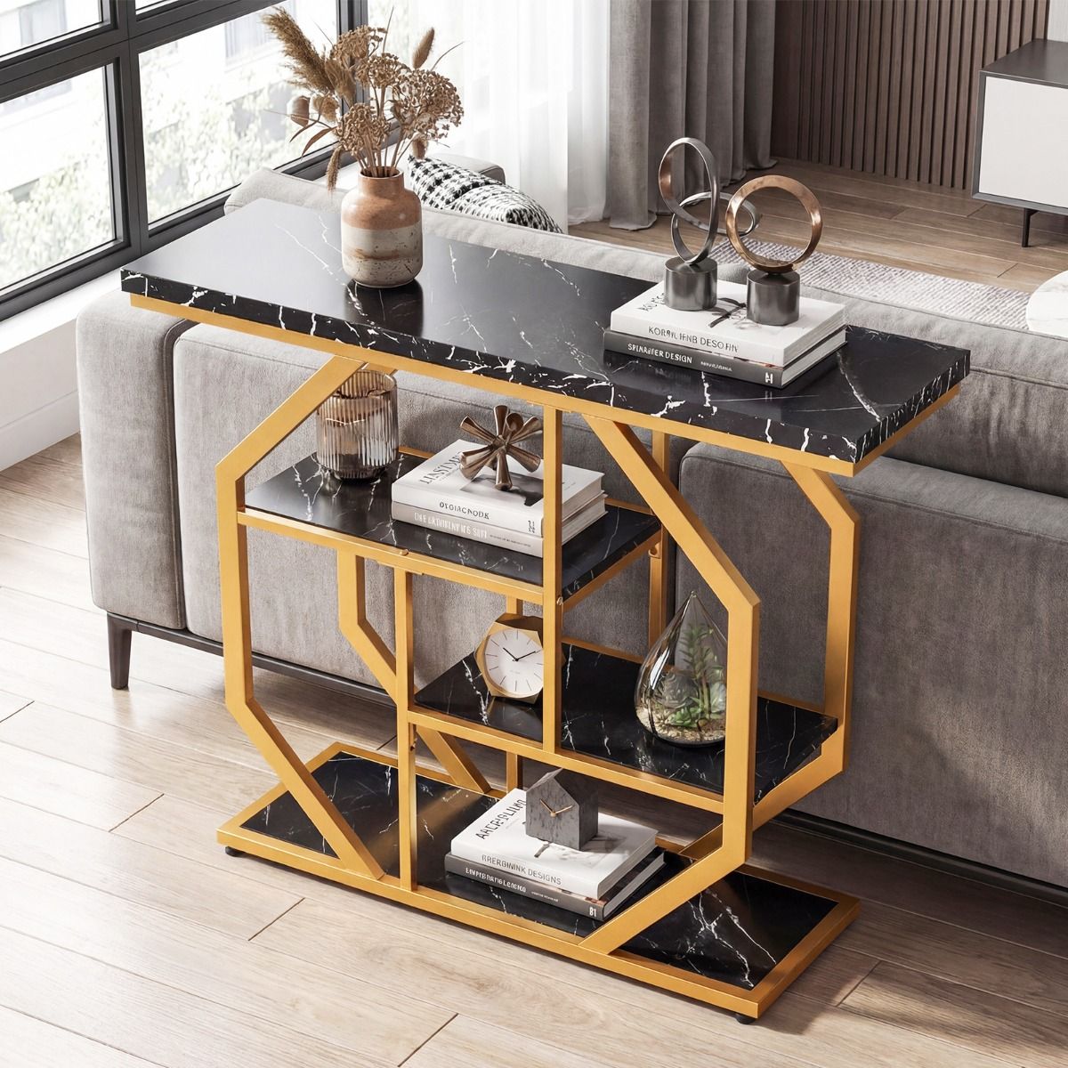4-Tier Modern Entryway Table with Storage Shelves for Hallway