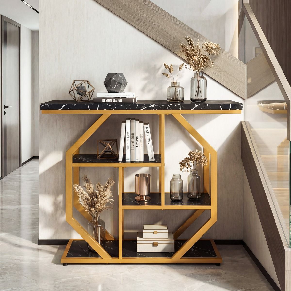4-Tier Modern Entryway Table with Storage Shelves for Hallway