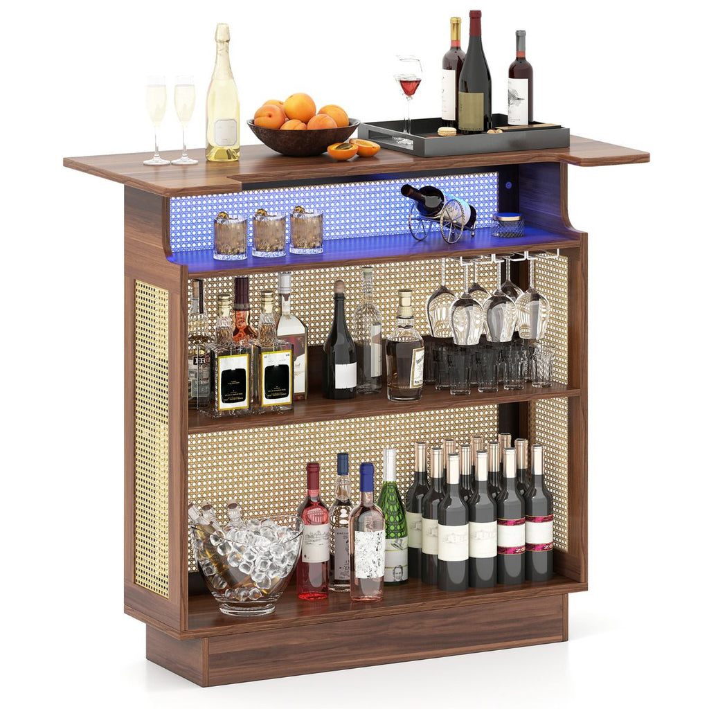 Fancy Bar Rack 4-Tier Rattan Bar Table with 3 Stemware Racks and Heightened Base ...