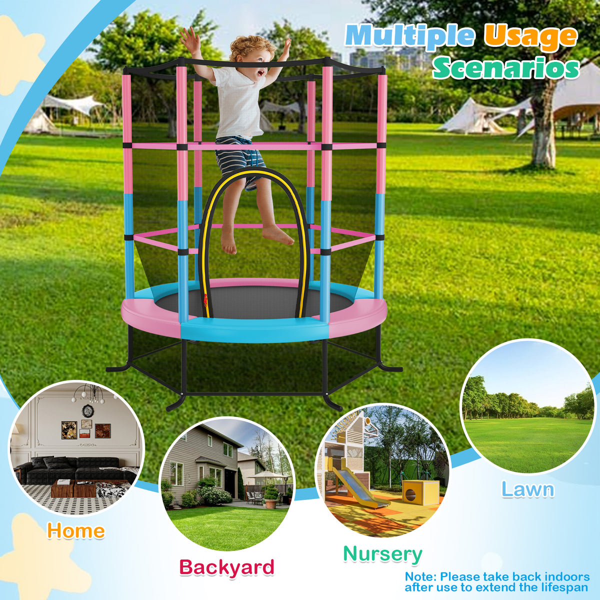 Kid Round Trampoline, 4.5ft Children Outdoor & Indoor Jumping Bed