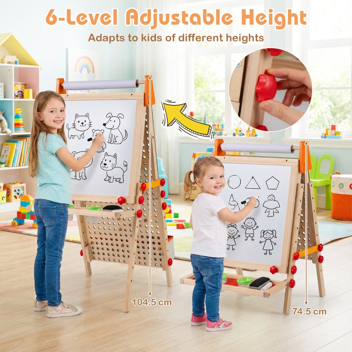 4-in-1 Adjustable Kids Art Easel with Double-Sided Blackboard and Whiteboard