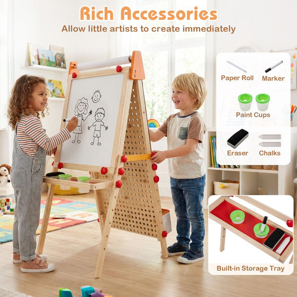 4-in-1 Adjustable Kids Art Easel with Double-Sided Blackboard and Whiteboard
