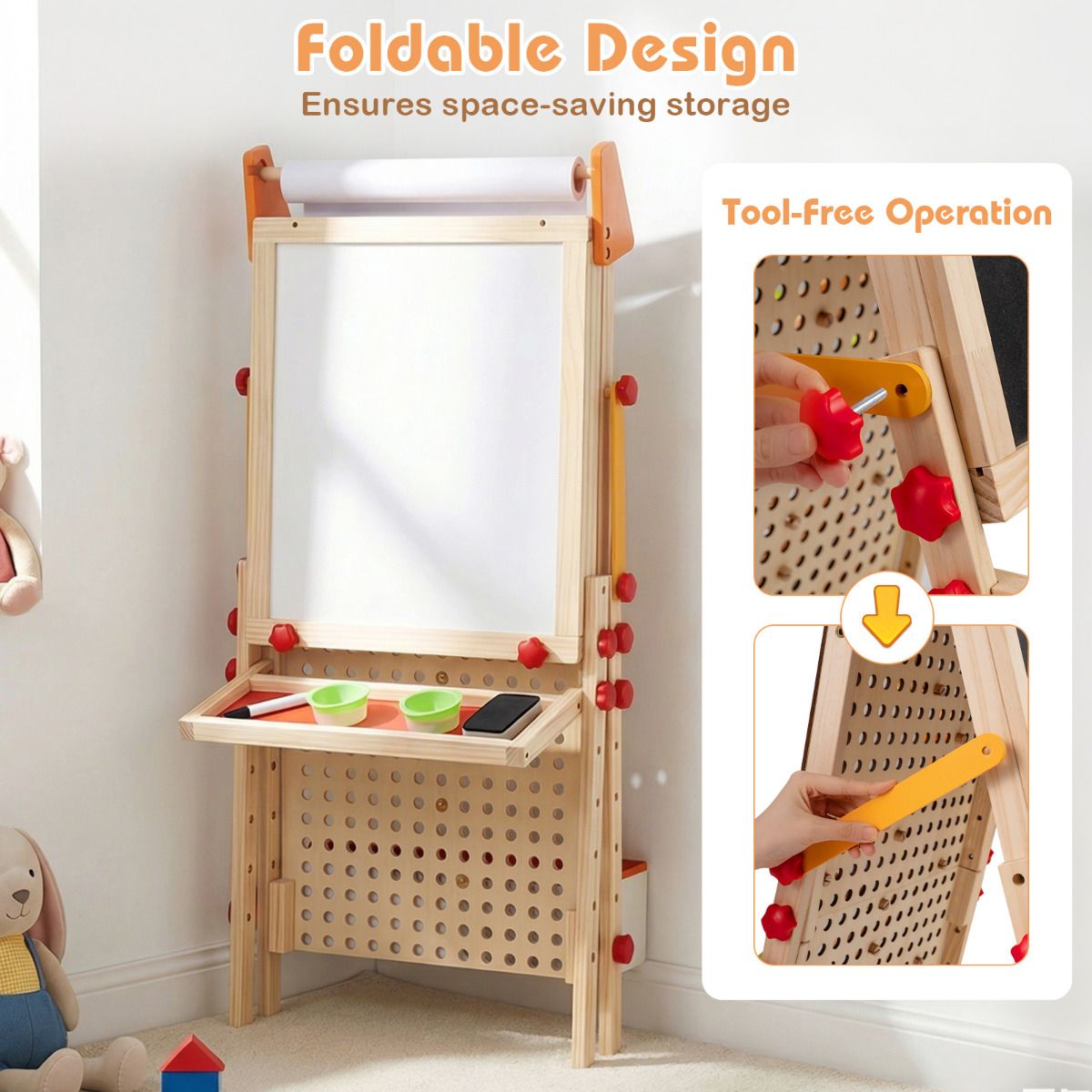 4-in-1 Adjustable Kids Art Easel with Double-Sided Blackboard and Whiteboard