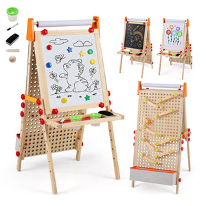 4-in-1 Adjustable Kids Art Easel with Double-Sided Blackboard and Whiteboard