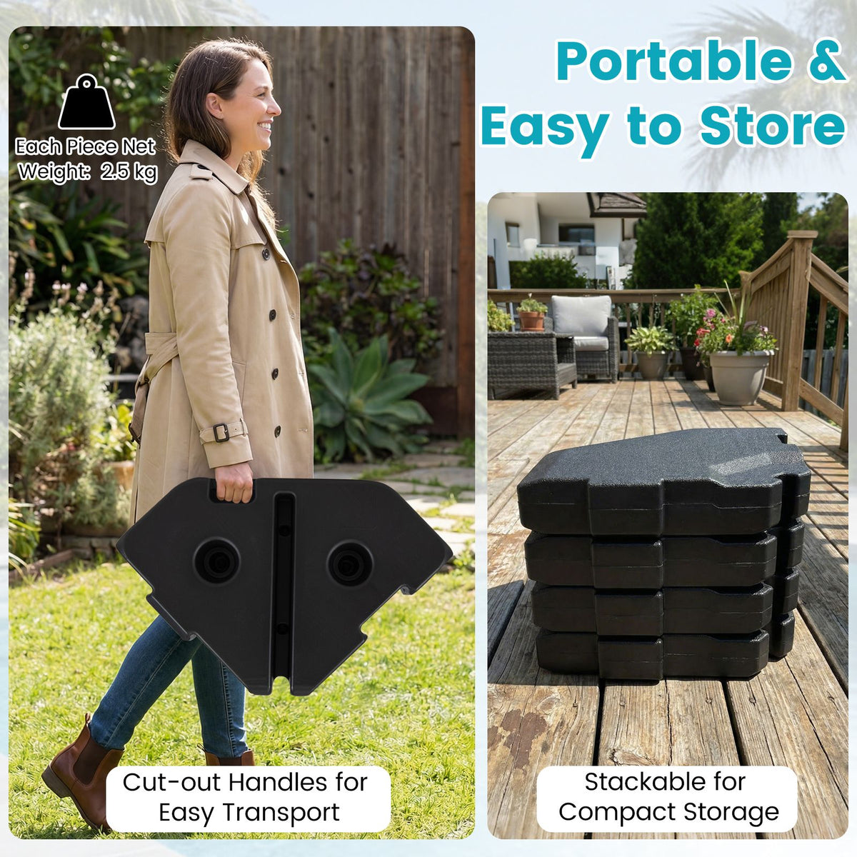 4 Pieces Cantilever Umbrella Base 192kg with Sealed Inlets and Handles