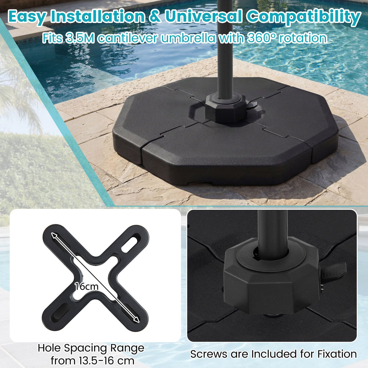 4 Pieces Cantilever Umbrella Base 192kg with Sealed Inlets and Handles