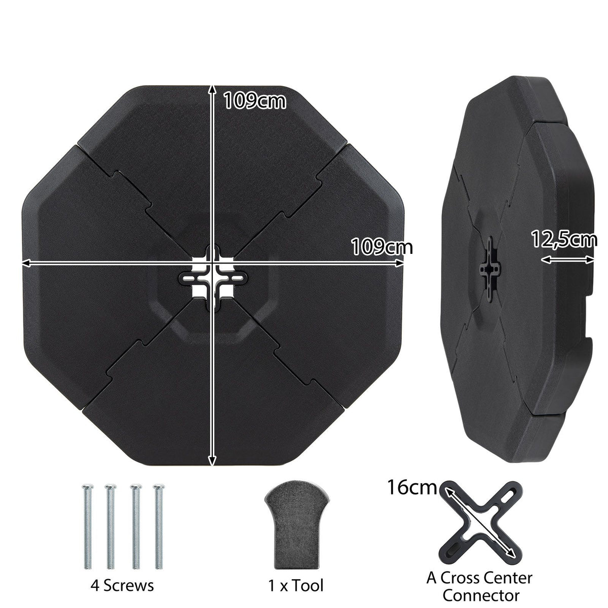 4 Pieces Cantilever Umbrella Base 192kg with Sealed Inlets and Handles