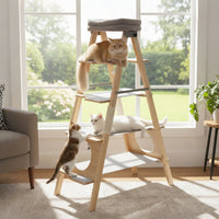 5-Level Solid Pine Cat Tower with Top Perch and Sisal Scratch Post