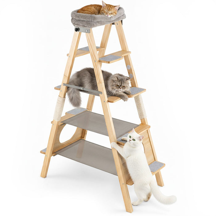 5-Level Solid Pine Cat Tower with Top Perch and Sisal Scratch Post