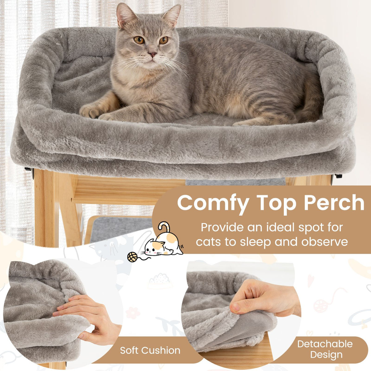 5-Level Solid Pine Cat Tower with Top Perch and Sisal Scratch Post