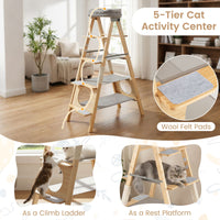 5-Level Solid Pine Cat Tower with Top Perch and Sisal Scratch Post