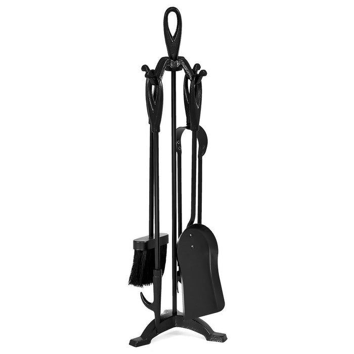 5 PCS Iron Fireplace Tool Set with Broom Shovel Poker Tongs and Stand