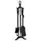 5 PCS Iron Fireplace Tool Set with Broom Shovel Poker Tongs and Stand