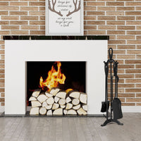 5 PCS Iron Fireplace Tool Set with Broom Shovel Poker Tongs and Stand