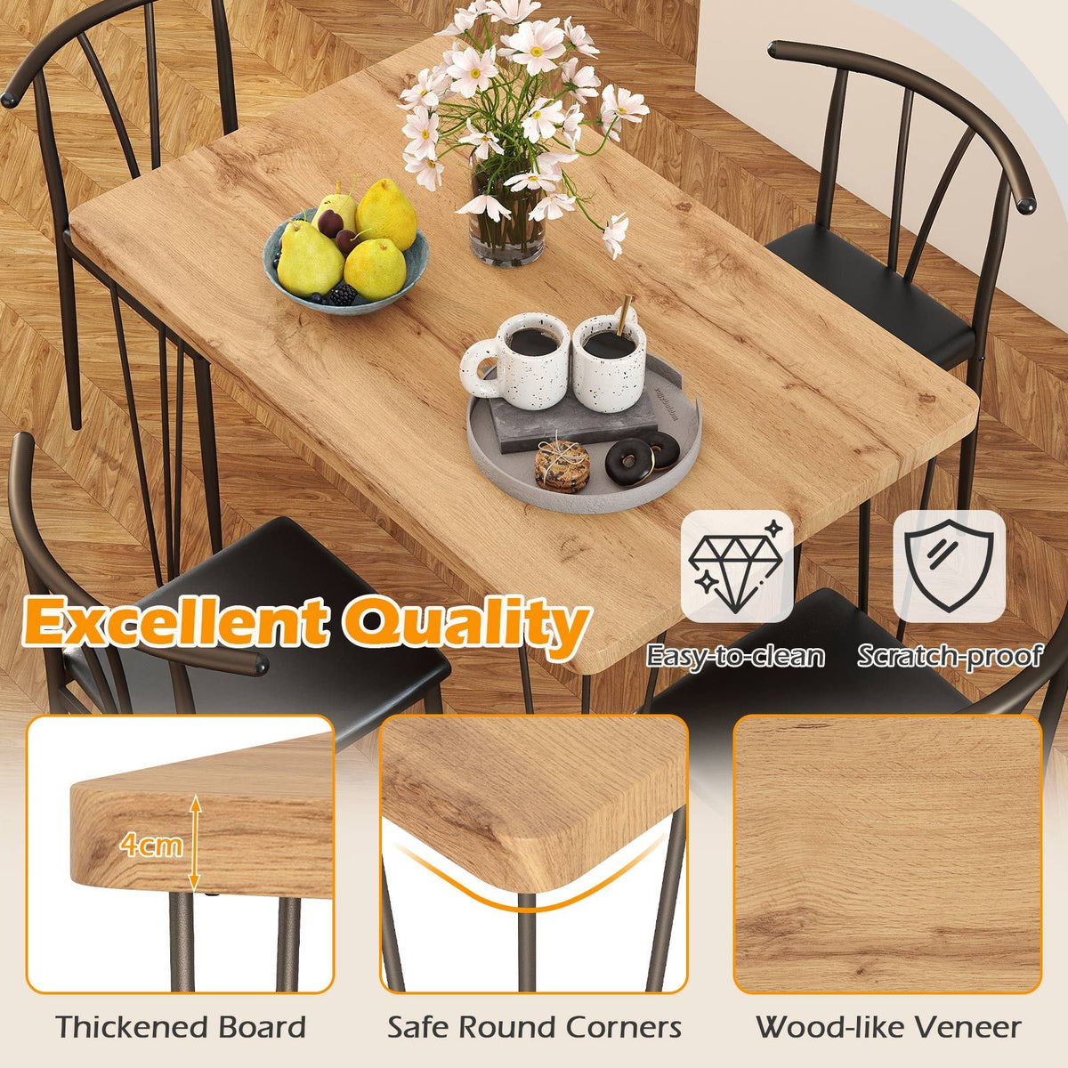 5-Piece Dining Table Set Industrial Rectangular Kitchen Table and Armless Chairs