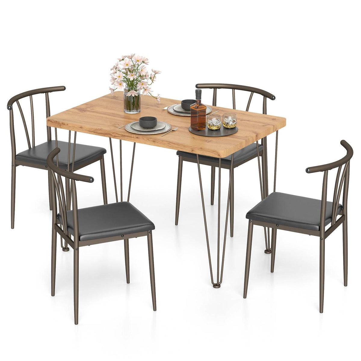 5-Piece Dining Table Set Industrial Rectangular Kitchen Table and Armless Chairs