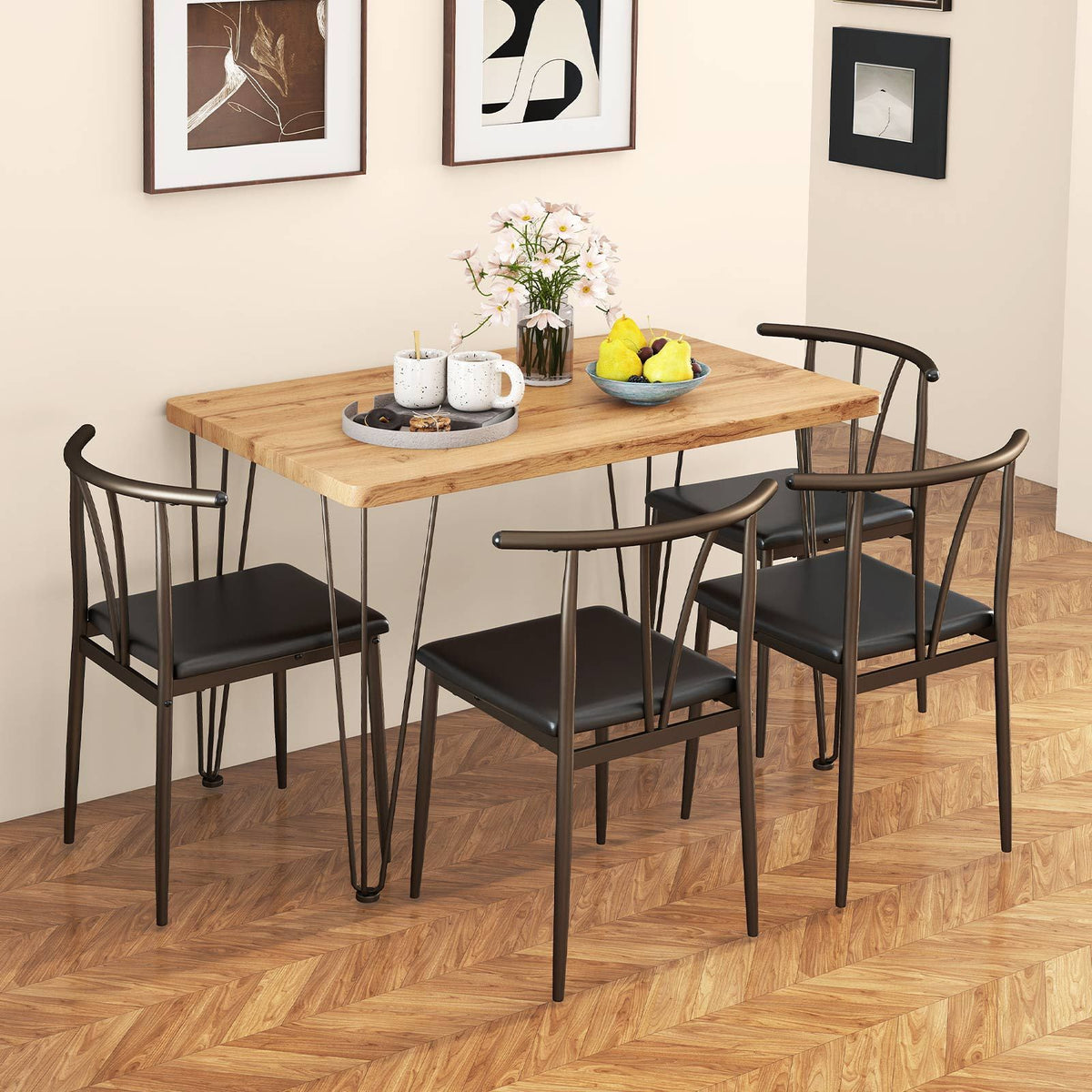 5-Piece Dining Table Set Industrial Rectangular Kitchen Table and Armless Chairs