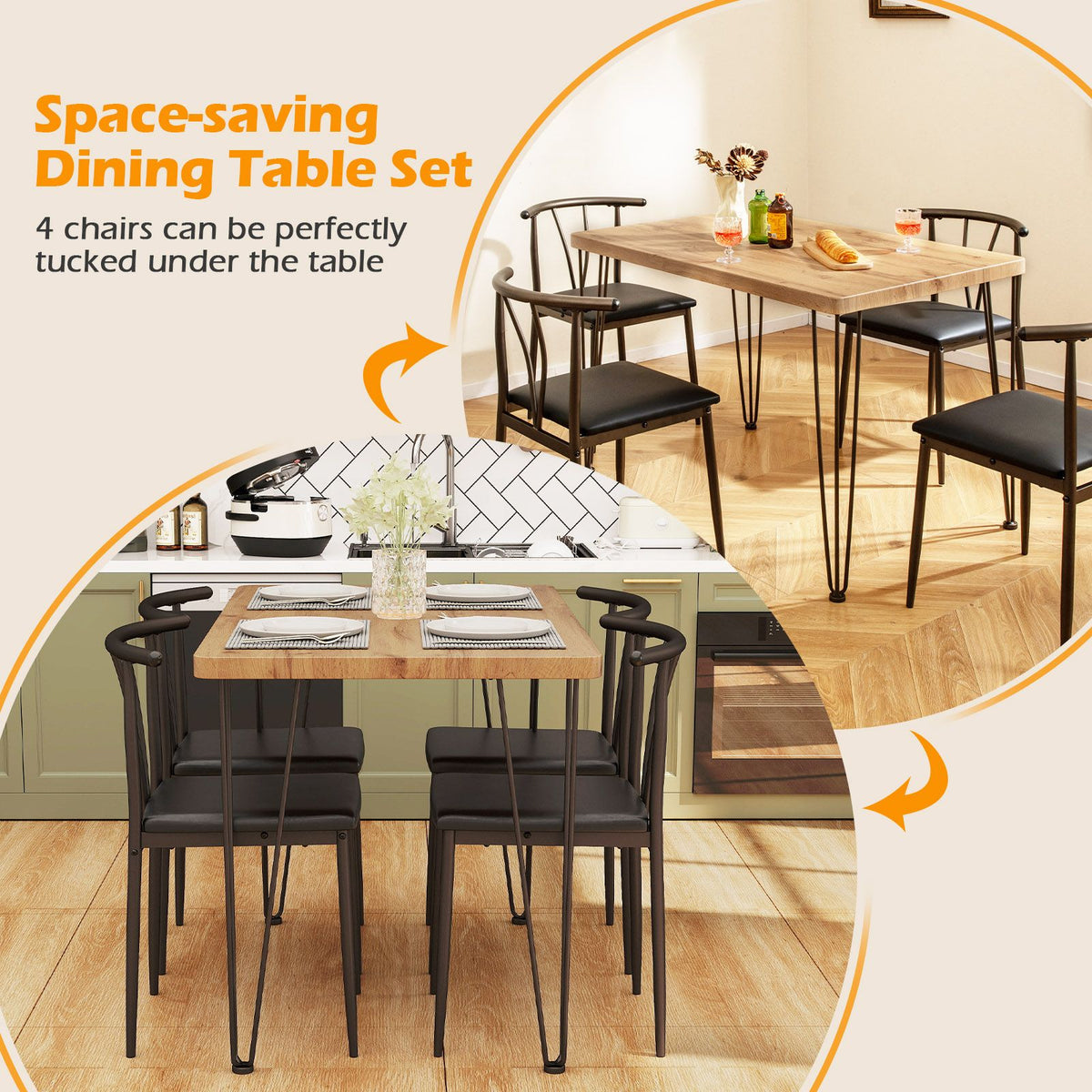 5-Piece Dining Table Set Industrial Rectangular Kitchen Table and Armless Chairs