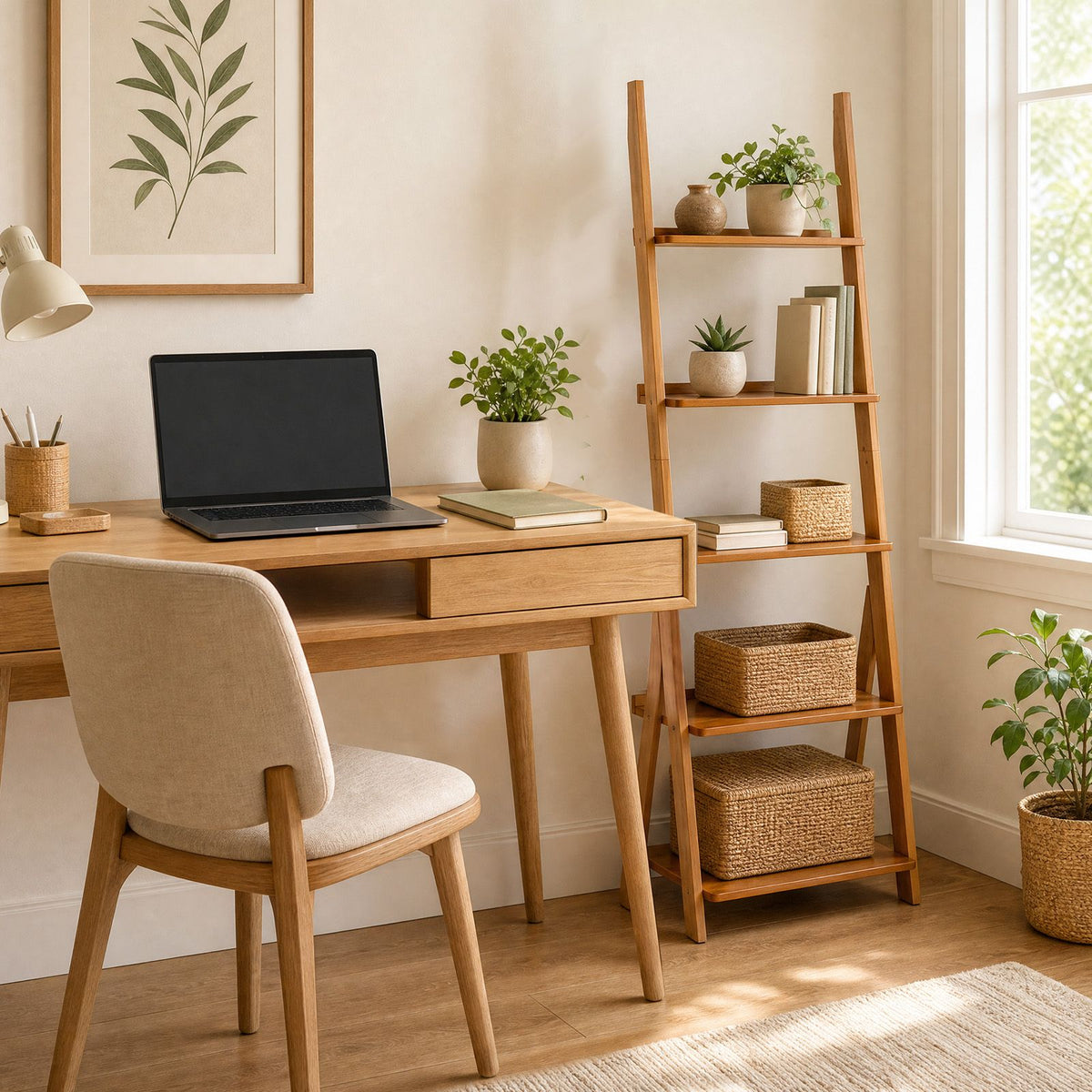 5-Tier Bamboo Ladder Shelf Bookcase for Home Office