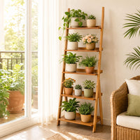5-Tier Bamboo Ladder Shelf Bookcase for Home Office