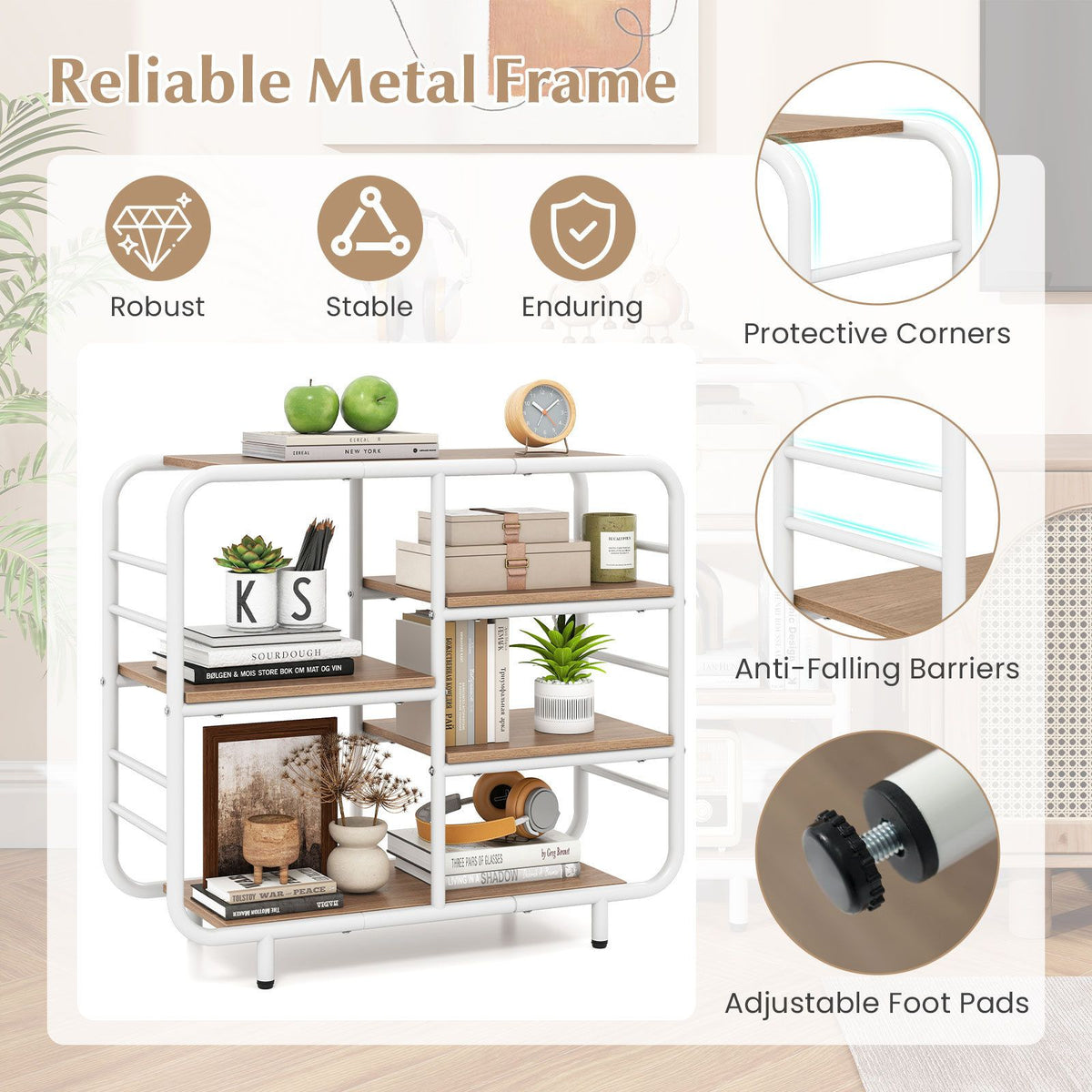 5-Tier Bookshelf with Metal Frame and Freestanding Storage Shelving Unit for Living Room