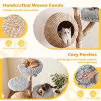 5-Tier Cat Tree 134cm Wooden Tower with Woven Condo and Plush Perches