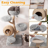 5-Tier Cat Tree 134cm Wooden Tower with Woven Condo and Plush Perches
