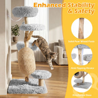 5-Tier Cat Tree 134cm Wooden Tower with Woven Condo and Plush Perches