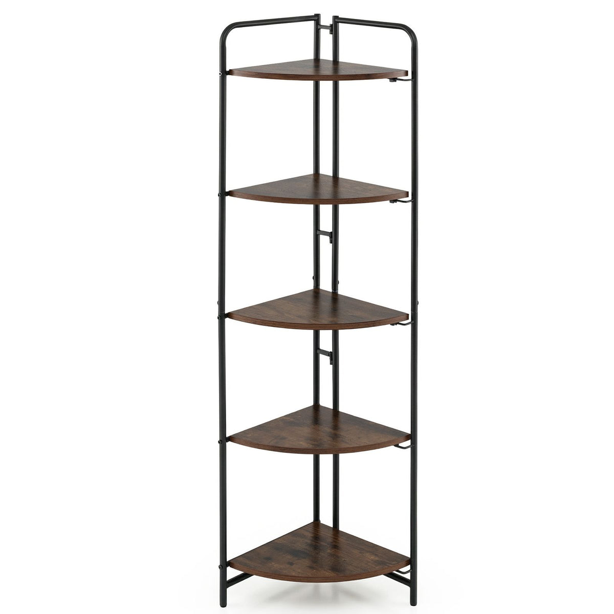 5-Tier Folding Corner Shelf with Heavy-duty Metal Frame and 2 Anti-tip Kits