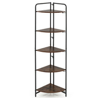 5-Tier Folding Corner Shelf with Heavy-duty Metal Frame and 2 Anti-tip Kits