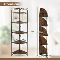 5-Tier Folding Corner Shelf with Heavy-duty Metal Frame and 2 Anti-tip Kits