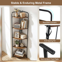 5-Tier Folding Corner Shelf with Heavy-duty Metal Frame and 2 Anti-tip Kits