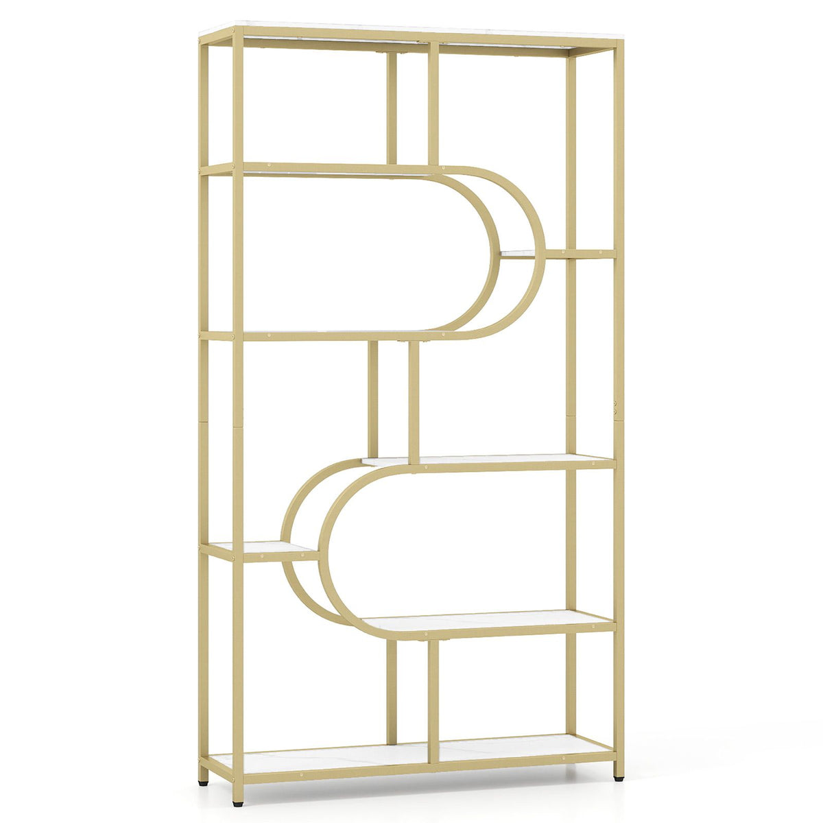 5-Tier Geometric Bookshelf with U Shape and Metal Frame for Home Office