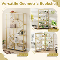 5-Tier Geometric Bookshelf with U Shape and Metal Frame for Home Office
