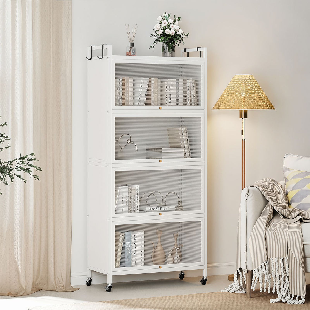 5-Tier Kitchen Storage Cabinet with 4 Flip-up PC Doors 4 Hooks and Adjustable Feet