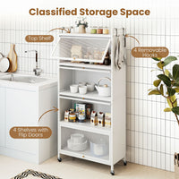 5-Tier Kitchen Storage Cabinet with 4 Flip-up PC Doors 4 Hooks and Adjustable Feet