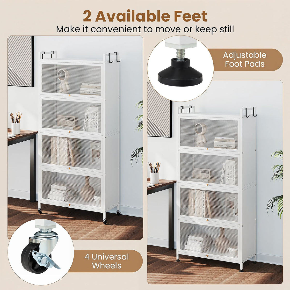 5-Tier Kitchen Storage Cabinet with 4 Flip-up PC Doors 4 Hooks and Adjustable Feet