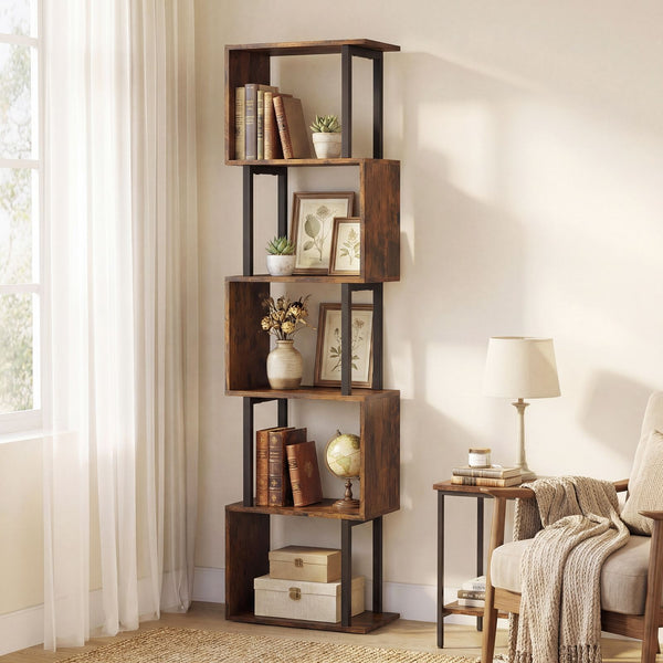 5-Tier Modern Bookshelf with Sturdy Metal Frame for Home Office and Living Room