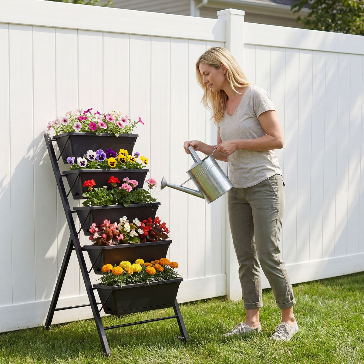 5-Tier Vertical Raised Garden Bed with Wheels and Drainage Holes for Backyard
