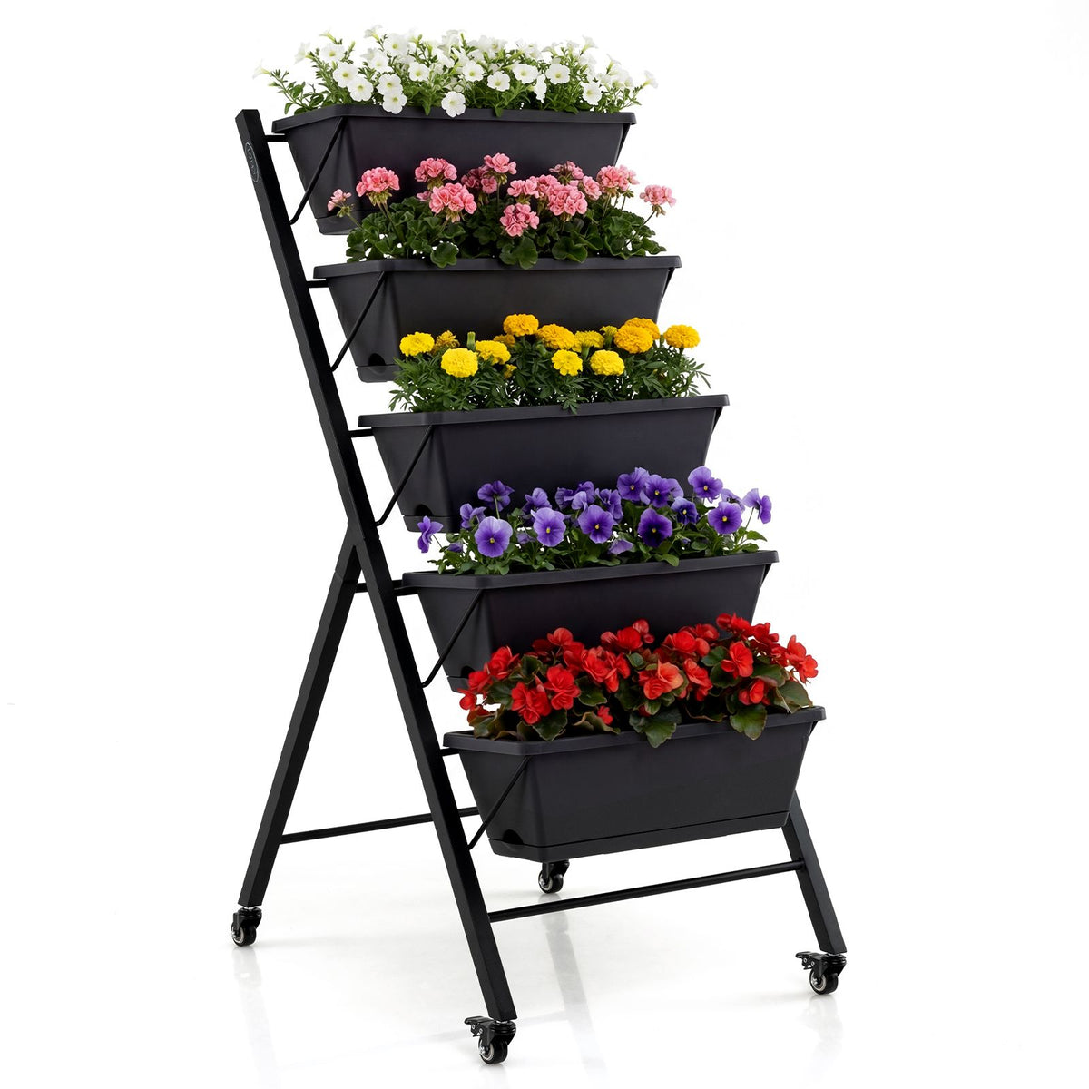 5-Tier Vertical Raised Garden Bed with Wheels and Drainage Holes for Backyard