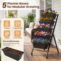 5-Tier Vertical Raised Garden Bed with Wheels and Drainage Holes for Backyard