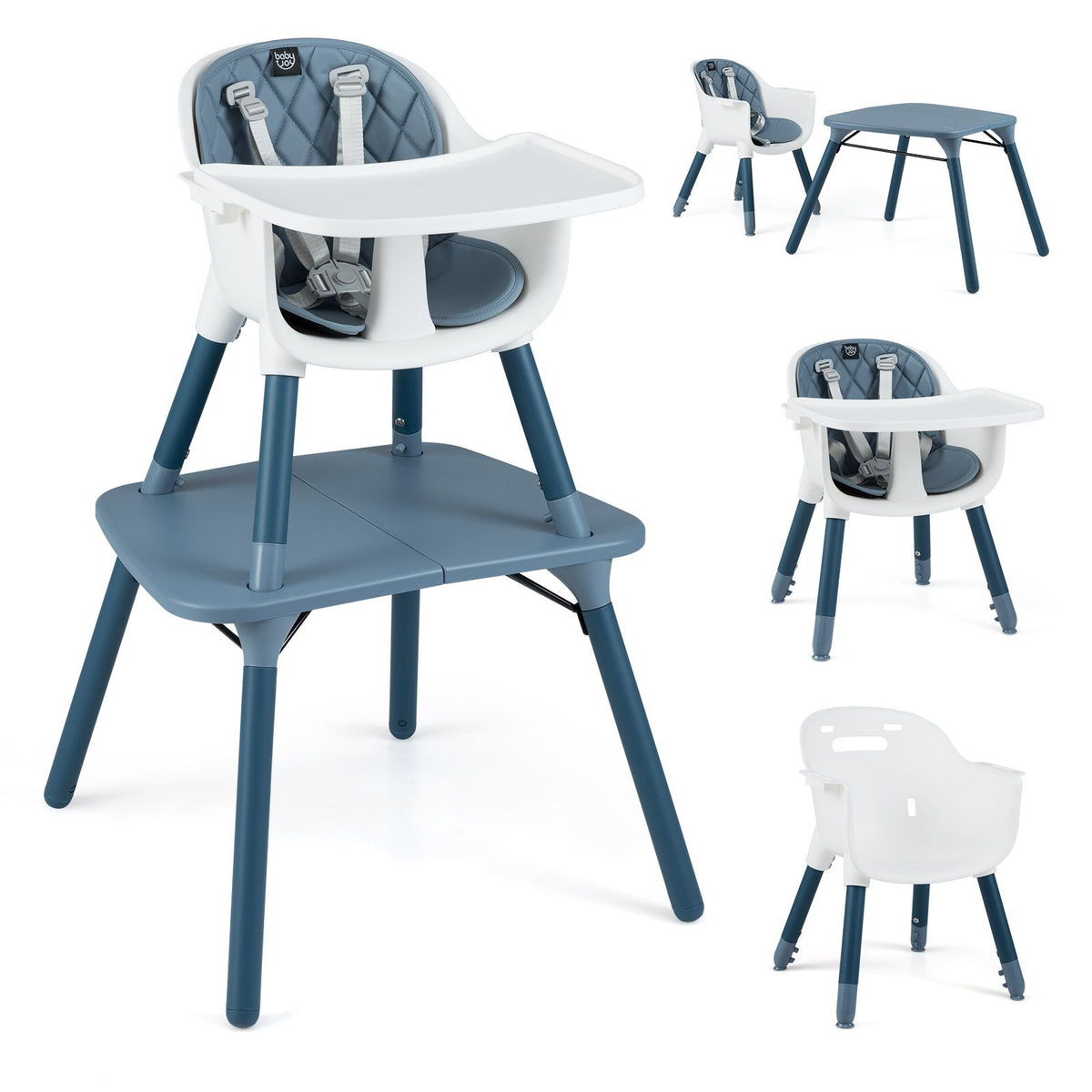 5 in 1 Convertible Baby High Chair, Infant Dining Chair Booster Seat w/Removable Tray
