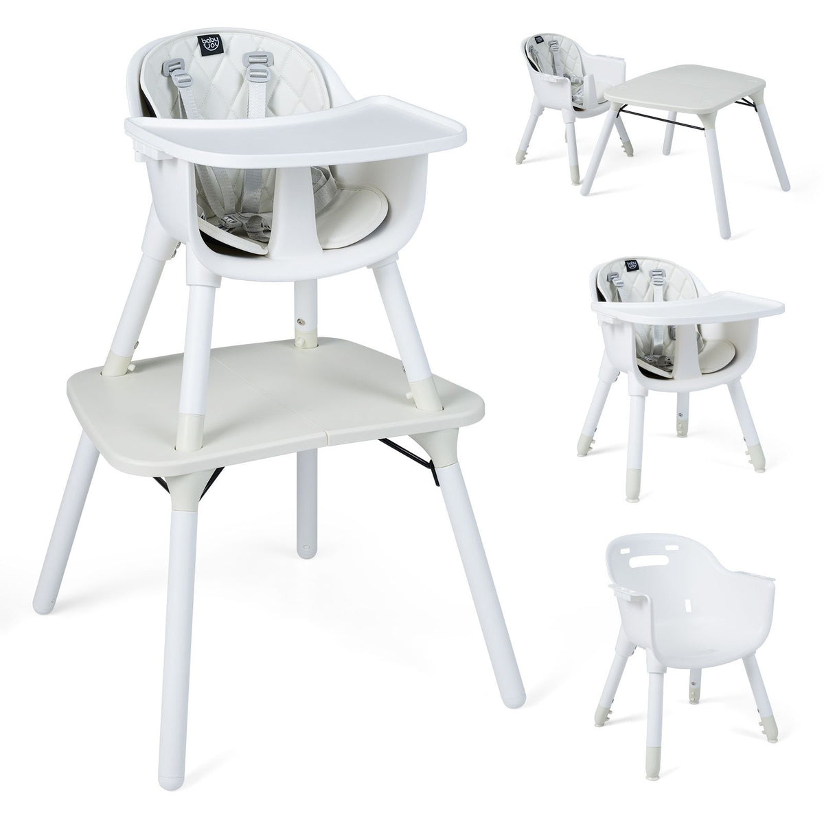 5 in 1 Convertible Baby High Chair, Infant Dining Chair Booster Seat w/Removable Tray