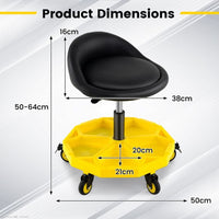 50-64 cm Height Adjustable Rolling Garage Stool with Tool Tray Storage