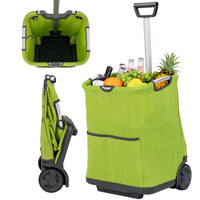50L Folding Shopping Cart with 3 Pockets and Retractable Handlebar for Grocery