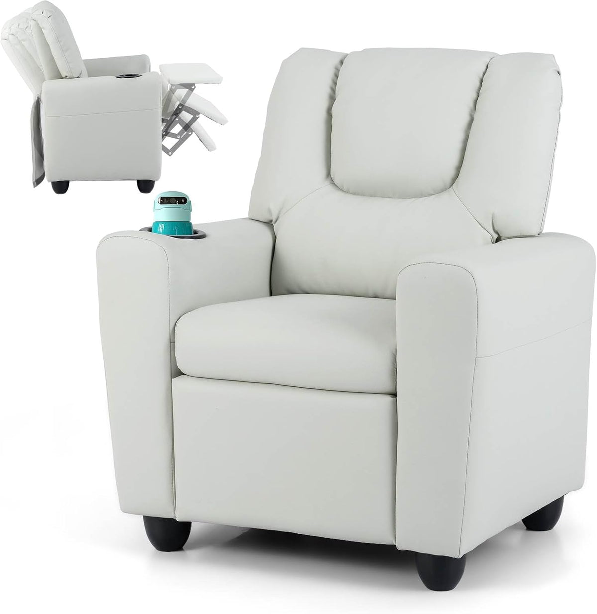 Kids Recliner Chair, PU Leather Push Back Toddler Sofa with Cup Holder