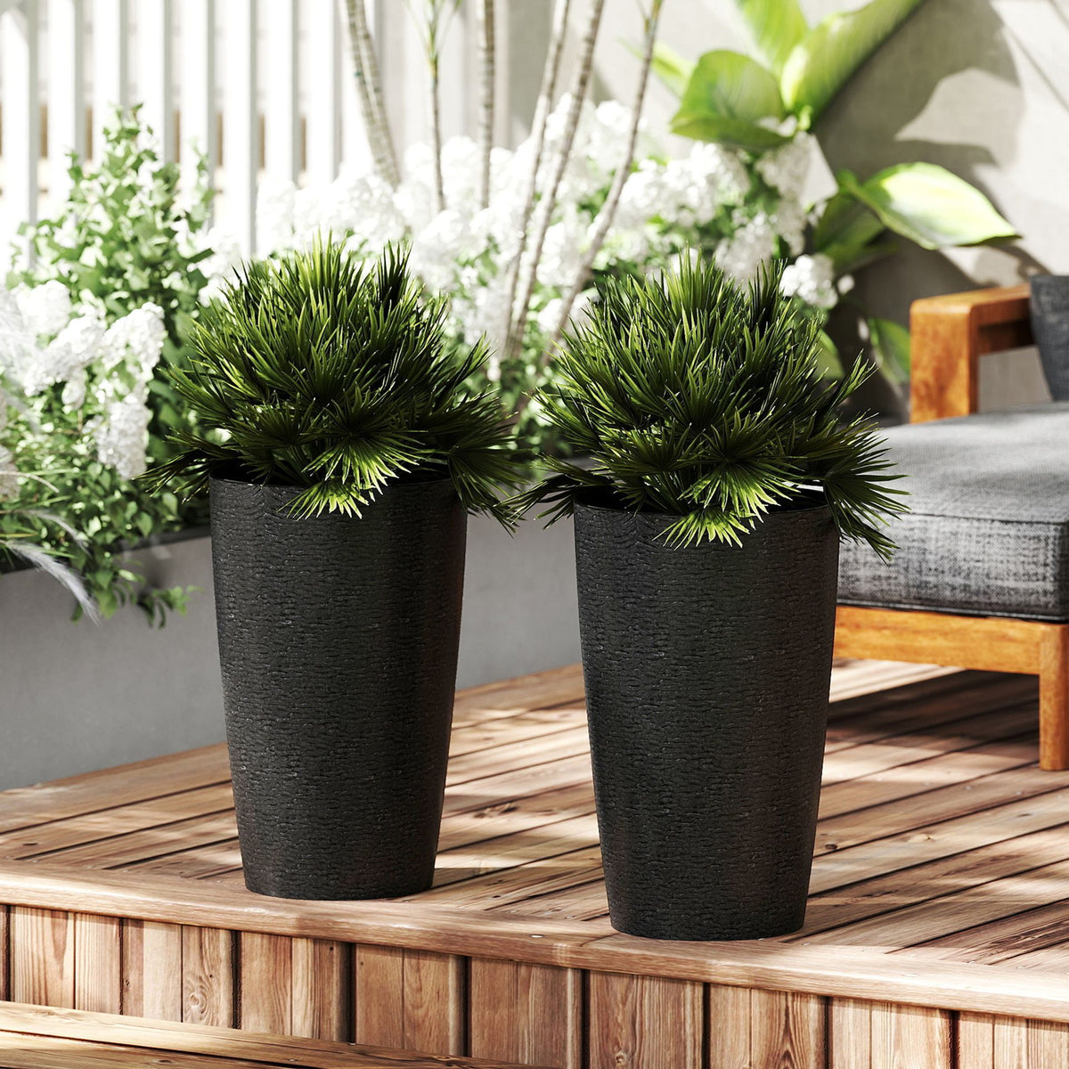 53cm Tall Plastic Planters Set of 2 with Optional Drainage System