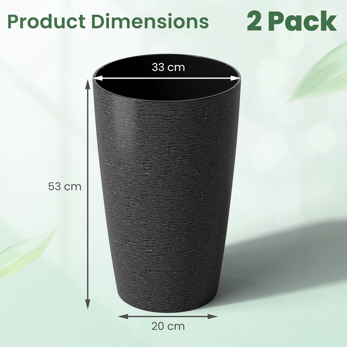 53cm Tall Plastic Planters Set of 2 with Optional Drainage System