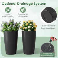 53cm Tall Plastic Planters Set of 2 with Optional Drainage System