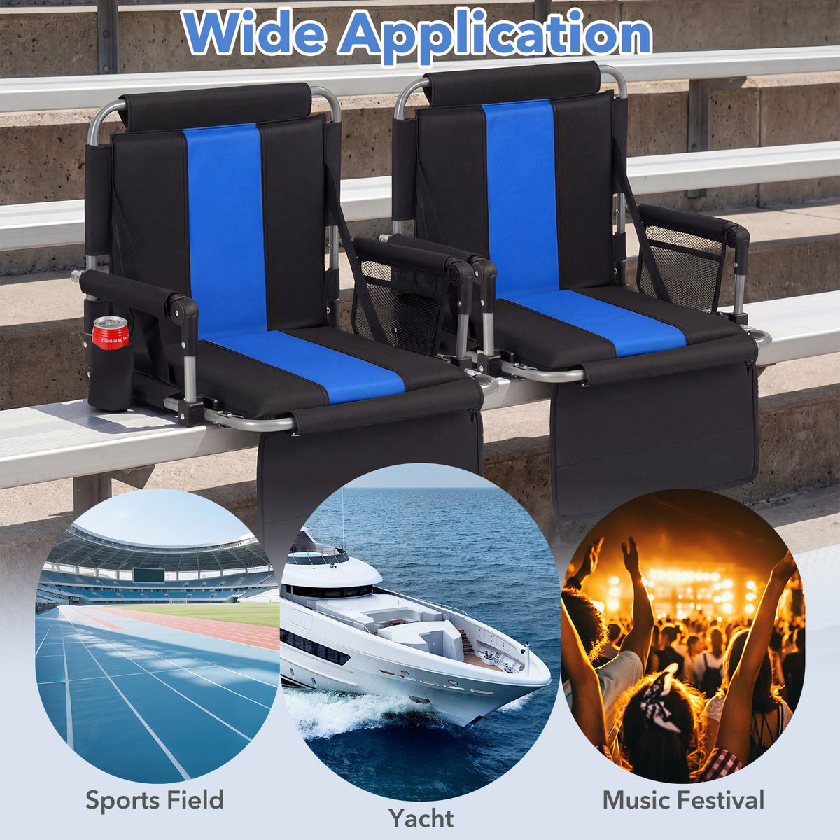 54 CM Foldable Stadium Seat with Back Support for Outdoor Sports Events